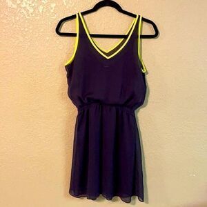 Express navy blue and neon yellow sheer skater dress XS